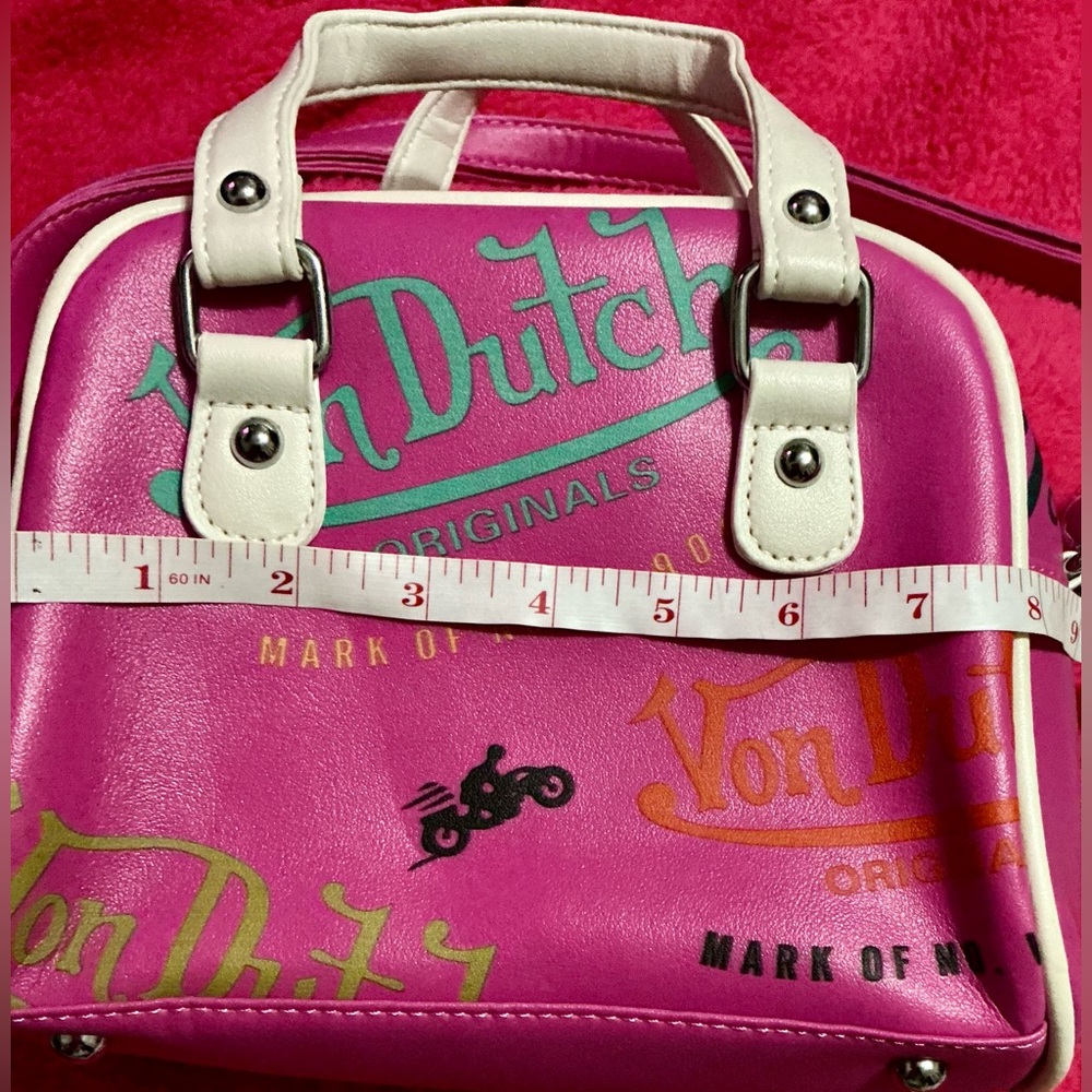 Von Dutch Pink Mini Satchel with White Handles - Picture 9 of 14